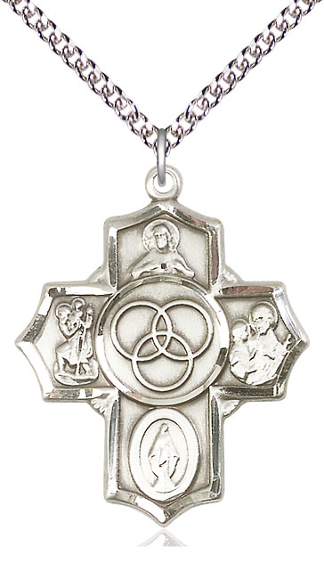 Sterling Silver Blended Family 5-Way Pendant on a 24 inch Sterling Silver Heavy Curb chain