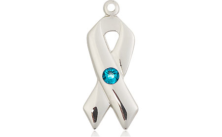 Sterling Silver Cancer Awareness Medal with a 3mm Zircon Swarovski stone
