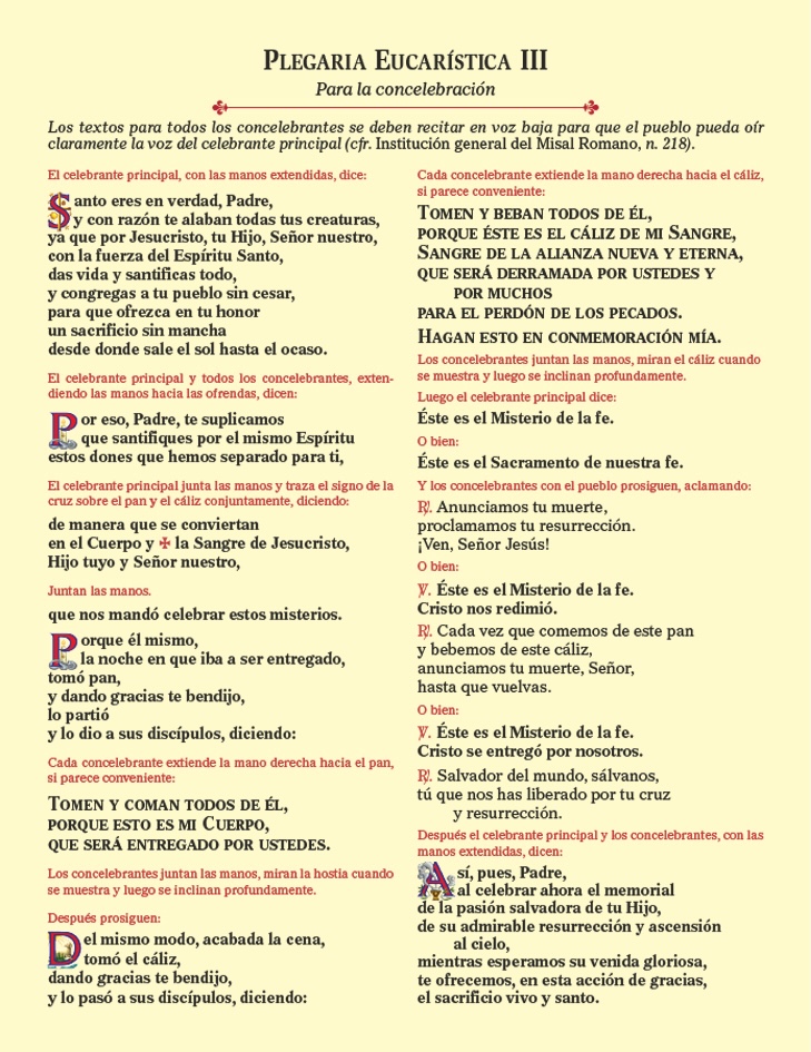 Eucharistic Prayer Cards (spanish)