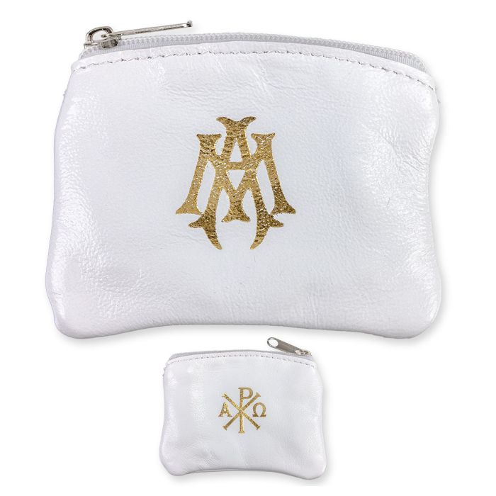 White Sheepskin Leather Rosary Case