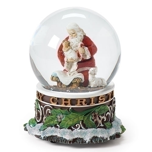 5.5"H Mus Kneeling Santa - Glitterdome