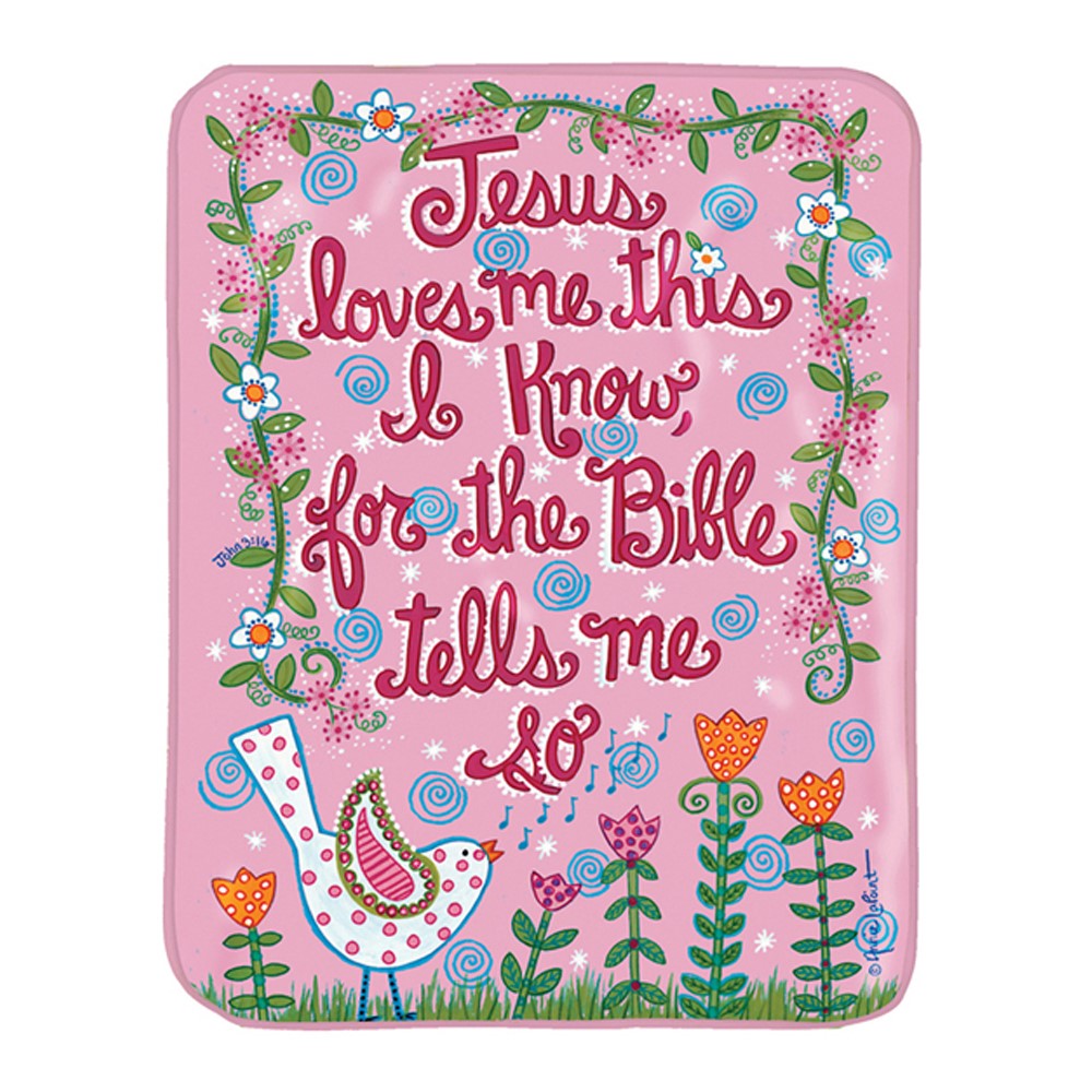 Jesus Loves Me Bird Pink Fleece Throw