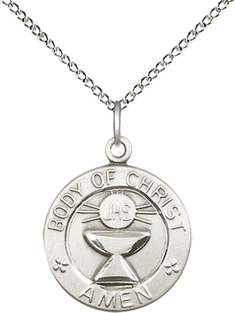 Sterling Silver Body of Christ Pendant on a 18 inch Sterling Silver Light Curb chain