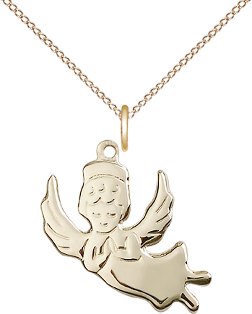 14kt Gold Filled Angel Pendant on a 18 inch Gold Filled Light Curb chain