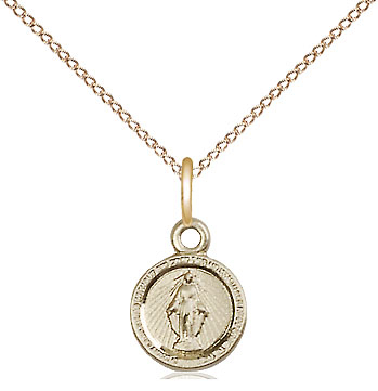 14kt Gold Filled Miraculous Pendant on a 18 inch Gold Filled Light Curb chain