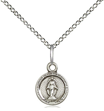 Sterling Silver Miraculous Pendant on a 18 inch Sterling Silver Light Curb chain