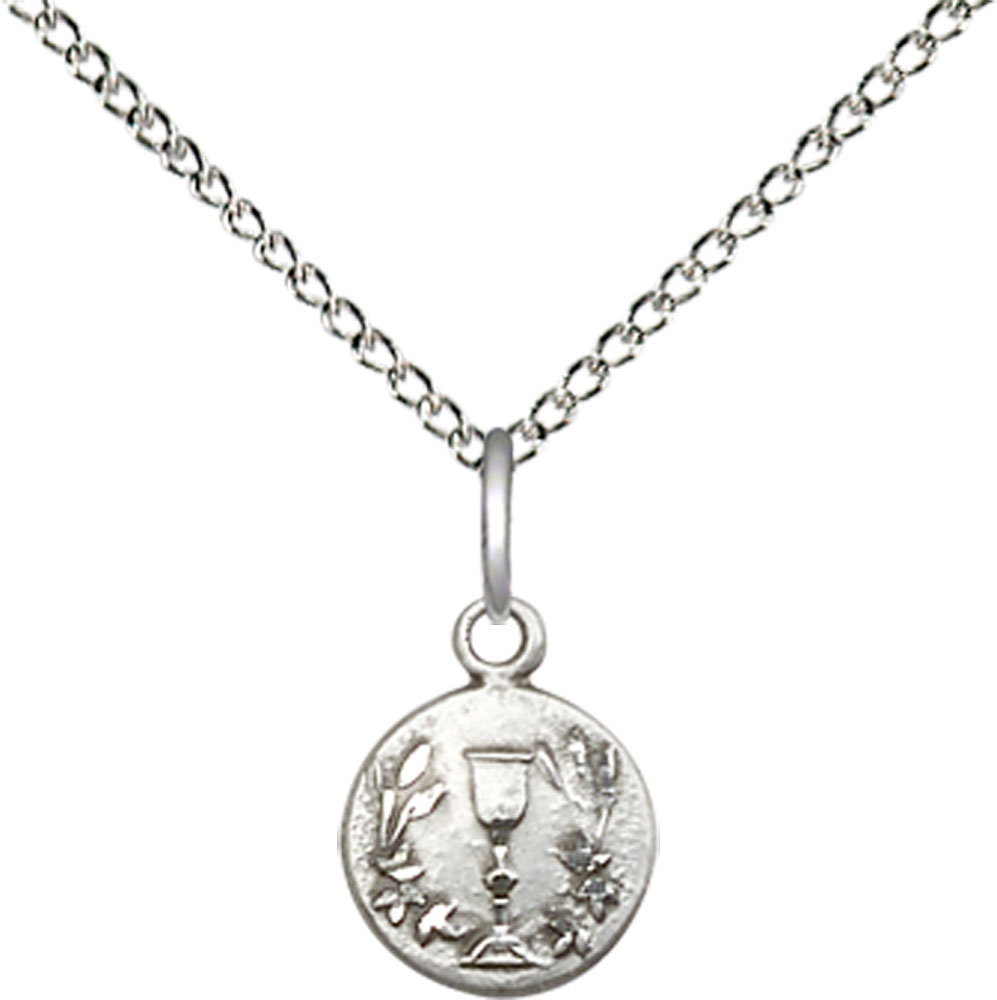 Sterling Silver Communion Chalice Pendant on a 18 inch Sterling Silver Light Curb chain