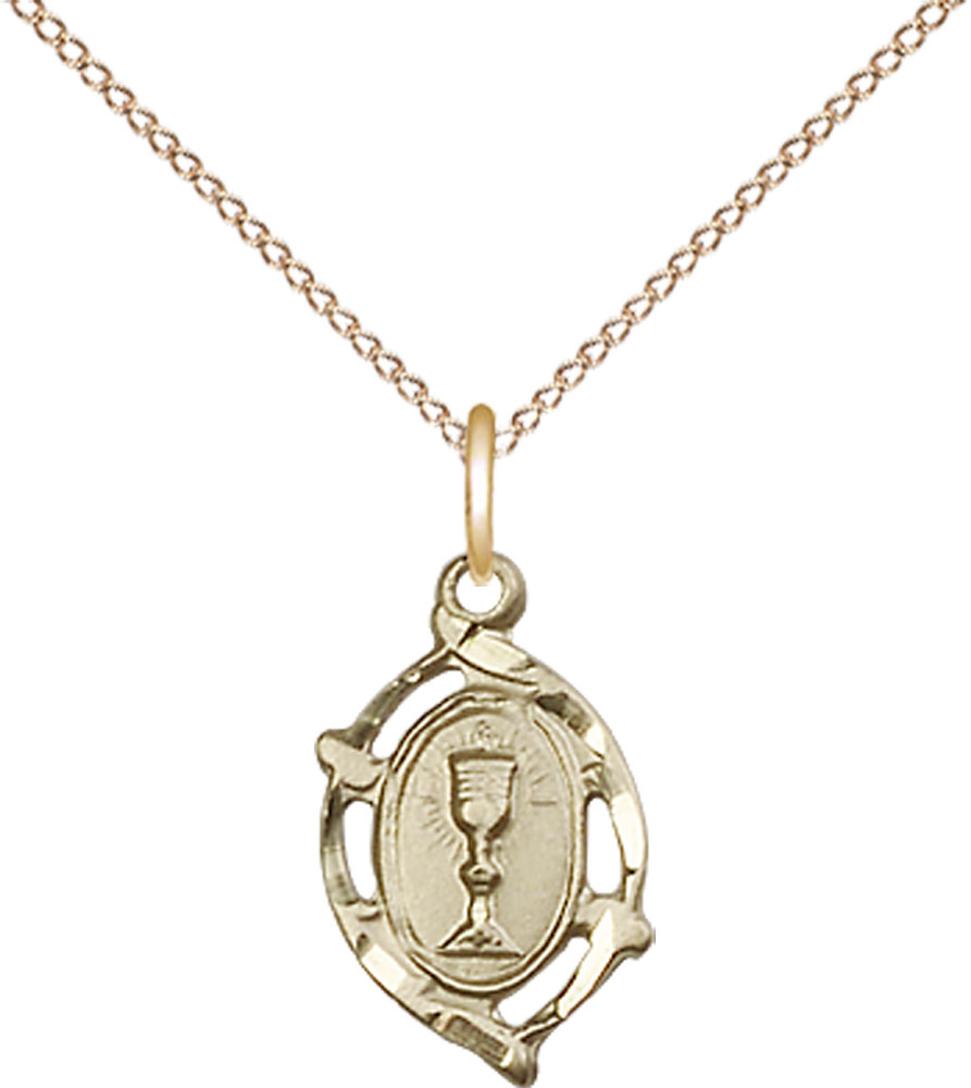 14kt Gold Filled Communion Pendant on a 18 inch Gold Filled Light Curb chain