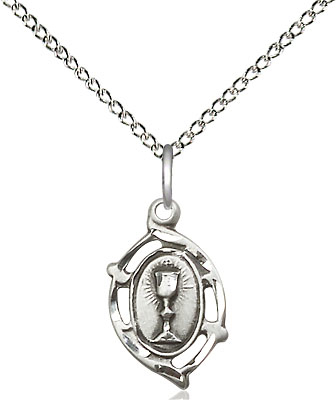 Sterling Silver Communion Pendant on a 18 inch Sterling Silver Light Curb chain