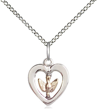 Two-Tone GF/SS Holy Spirit Pendant on a 18 inch Sterling Silver Light Curb chain