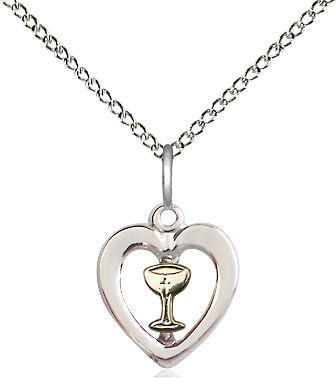 Two-Tone GF/SS Heart / Chalice Pendant on a 18 inch Sterling Silver Light Curb chain
