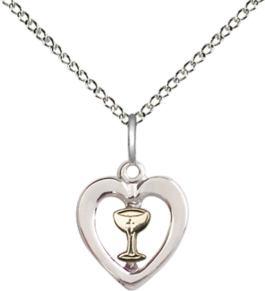 Two-Tone GF/SS Heart / Chalice Pendant on a 18 inch Sterling Silver Light Curb chain