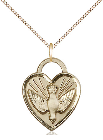 14kt Gold Filled Confirmation Heart Pendant on a 18 inch Gold Filled Light Curb chain