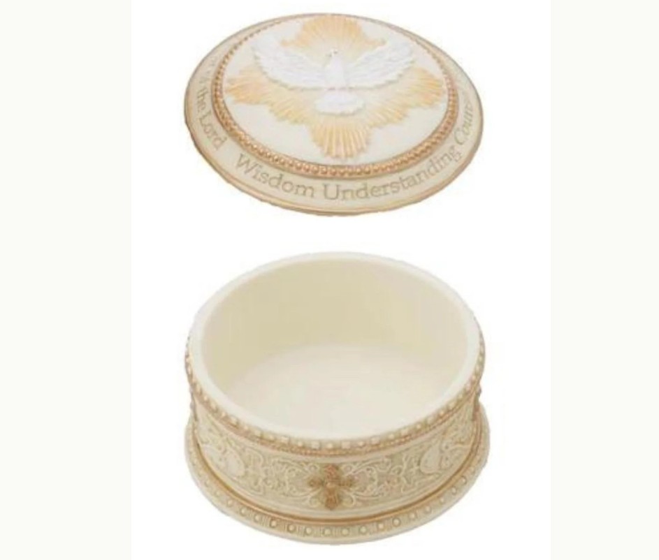 Holy Spirit Keepsake Box, White, 4" D