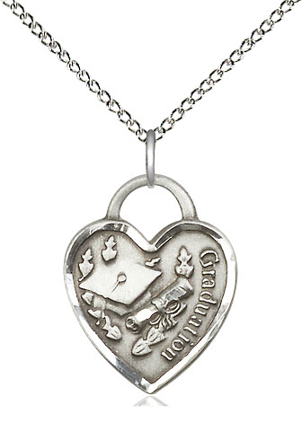 Sterling Silver Graduation Heart Pendant on a 18 inch Sterling Silver Light Curb chain