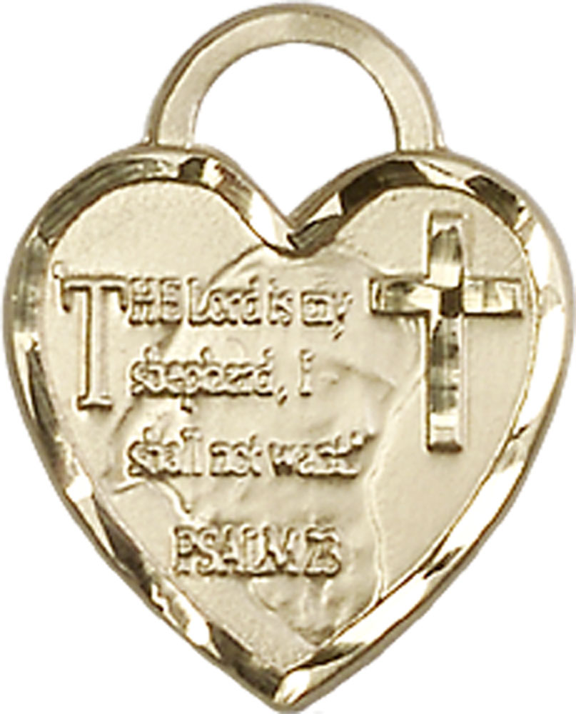14kt Gold Lord Is My Shepherd Heart Medal