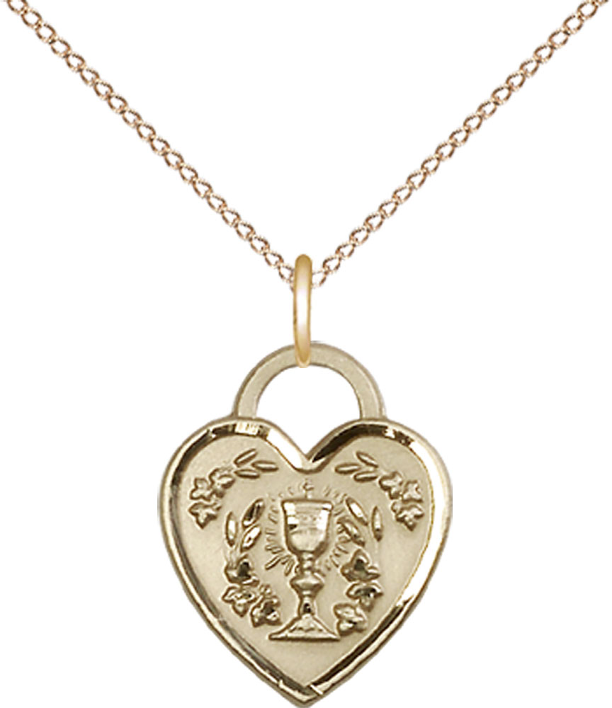14kt Gold Filled Communion Heart Pendant on a 18 inch Gold Filled Light Curb chain