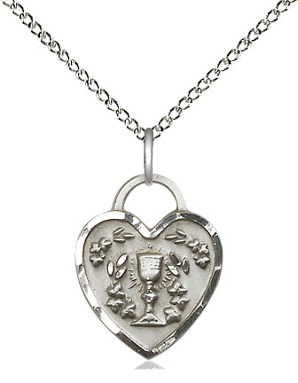 Sterling Silver Communion Heart Pendant on a 18 inch Sterling Silver Light Curb chain