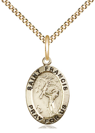 14kt Gold Filled Saint Francis of Assisi Pendant on a 18 inch Gold Plate Light Curb chain