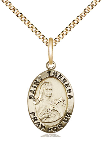 14kt Gold Filled Saint Theresa Pendant on a 18 inch Gold Plate Light Curb chain