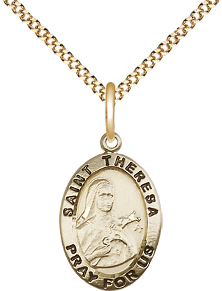 14kt Gold Filled Saint Theresa Pendant on a 18 inch Gold Plate Light Curb chain