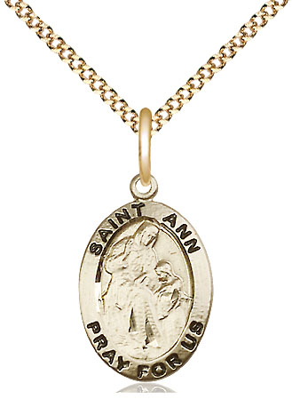 14kt Gold Filled Saint Ann Pendant on a 18 inch Gold Plate Light Curb chain