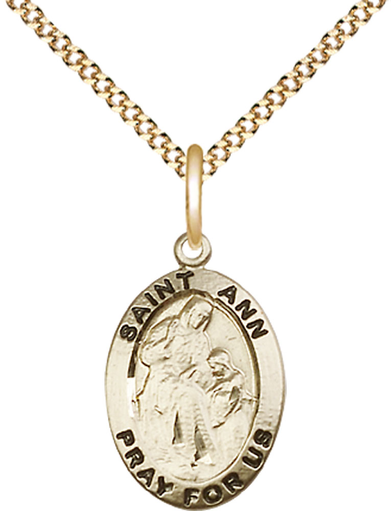 14kt Gold Filled Saint Ann Pendant on a 18 inch Gold Plate Light Curb chain