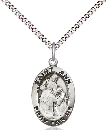 Sterling Silver Saint Ann Pendant on a 18 inch Light Rhodium Light Curb chain