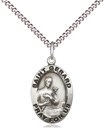 Sterling Silver Saint Gerard Majella Pendant on a 18 inch Light Rhodium Light Curb chain