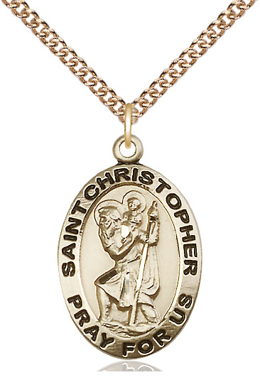 14kt Gold Filled Saint Christopher Pendant on a 24 inch Gold Filled Heavy Curb chain