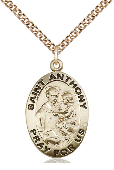 14kt Gold Filled Saint Anthony of Padua Pendant on a 24 inch Gold Filled Heavy Curb chain