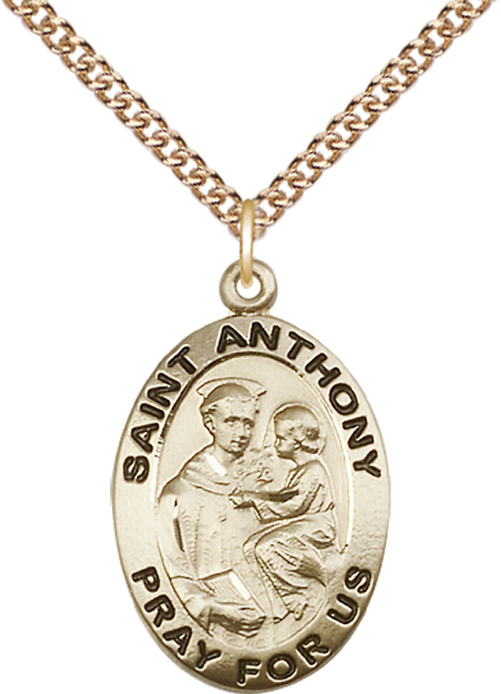 14kt Gold Filled Saint Anthony of Padua Pendant on a 24 inch Gold Filled Heavy Curb chain