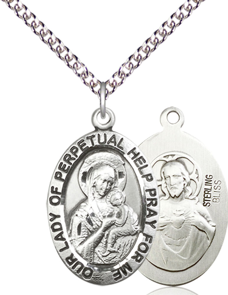 Sterling Silver Our Lady of Perpetual Help Pendant on a 24 inch Sterling Silver Heavy Curb chain