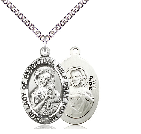 Sterling Silver Our Lady of Perpetual Help Pendant on a 24 inch Sterling Silver Heavy Curb chain