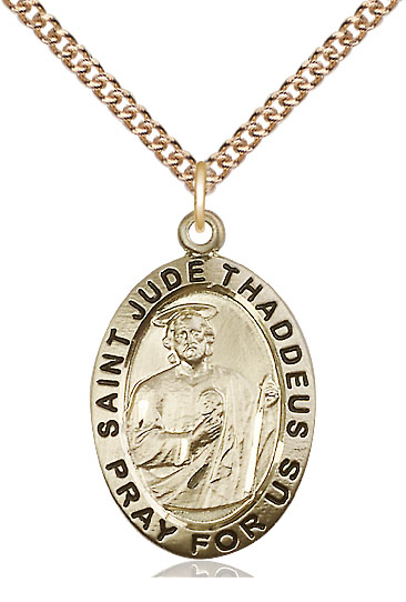 14kt Gold Filled Saint Jude Pendant on a 24 inch Gold Filled Heavy Curb chain