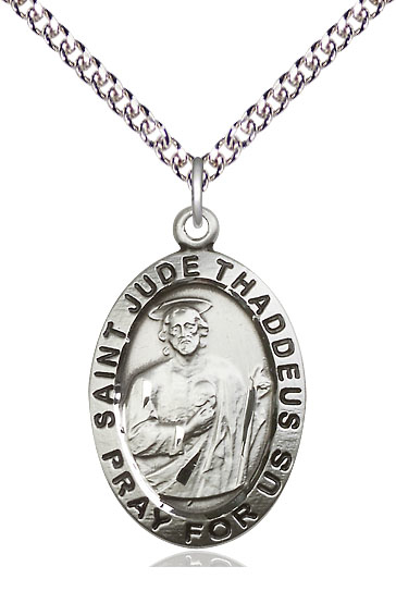 Sterling Silver Saint Jude Pendant on a 24 inch Sterling Silver Heavy Curb chain