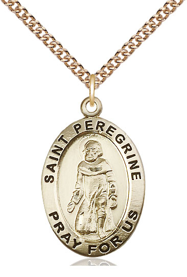 14kt Gold Filled Saint Peregrine Pendant on a 24 inch Gold Filled Heavy Curb chain