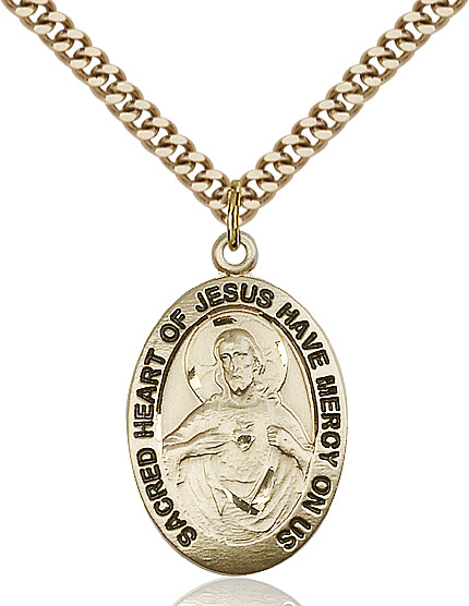 14kt Gold Filled Scapular Pendant on a 24 inch Gold Plate Heavy Curb chain