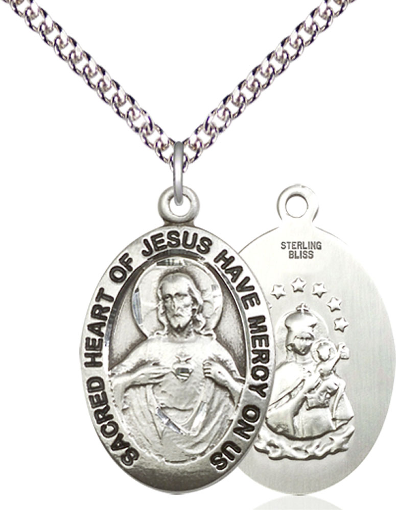 Sterling Silver Scapular Pendant on a 24 inch Sterling Silver Heavy Curb chain