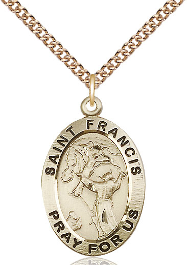 14kt Gold Filled Saint Francis of Assisi Pendant on a 24 inch Gold Filled Heavy Curb chain