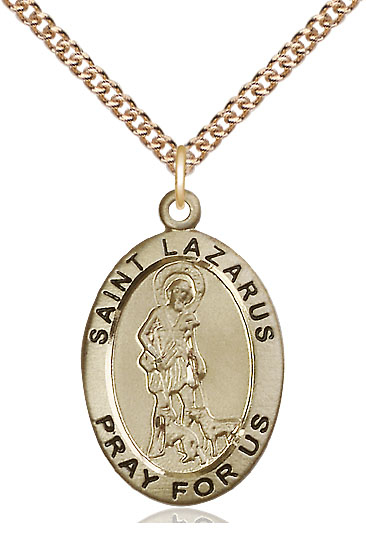 14kt Gold Filled Saint Lazarus Pendant on a 24 inch Gold Filled Heavy Curb chain