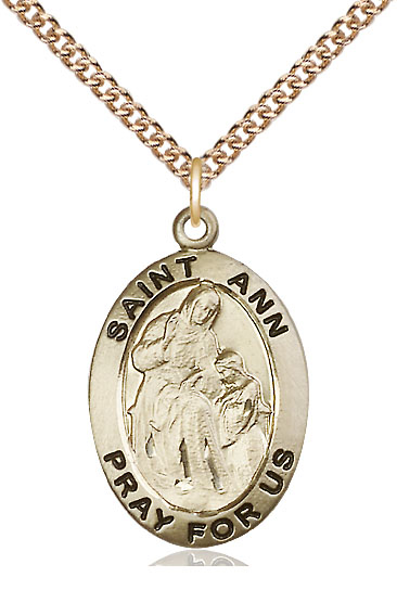 14kt Gold Filled Saint Ann Pendant on a 24 inch Gold Filled Heavy Curb chain