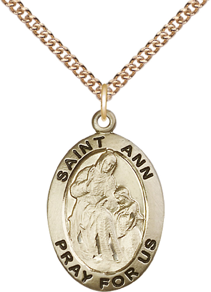 14kt Gold Filled Saint Ann Pendant on a 24 inch Gold Filled Heavy Curb chain