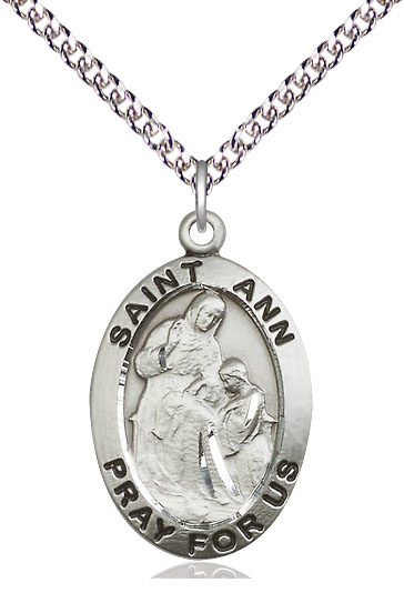 Sterling Silver Saint Ann Pendant on a 24 inch Sterling Silver Heavy Curb chain