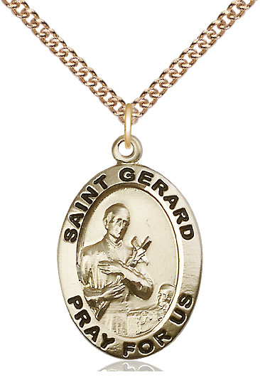 14kt Gold Filled Saint Gerard Pendant on a 24 inch Gold Filled Heavy Curb chain