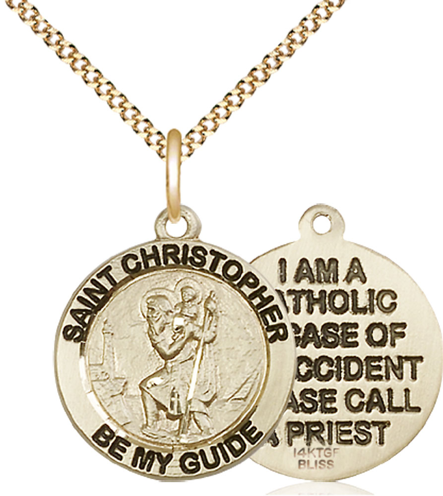 14kt Gold Filled Saint Christopher Pendant on a 18 inch Gold Plate Light Curb chain