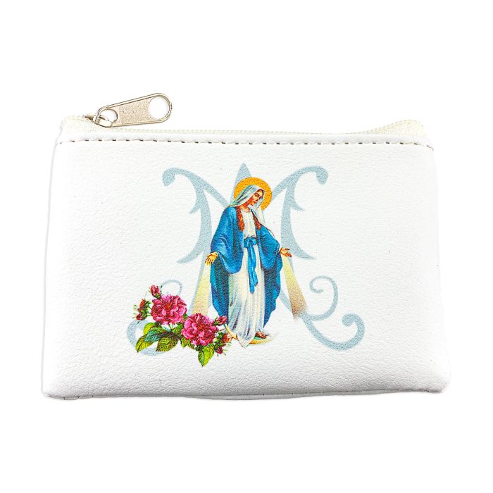 Our Lady Of Grace White Rosary Pouch