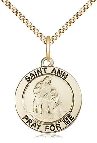 14kt Gold Filled Saint Ann Pendant on a 18 inch Gold Plate Light Curb chain