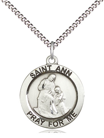 Sterling Silver Saint Ann Pendant on a 18 inch Light Rhodium Light Curb chain