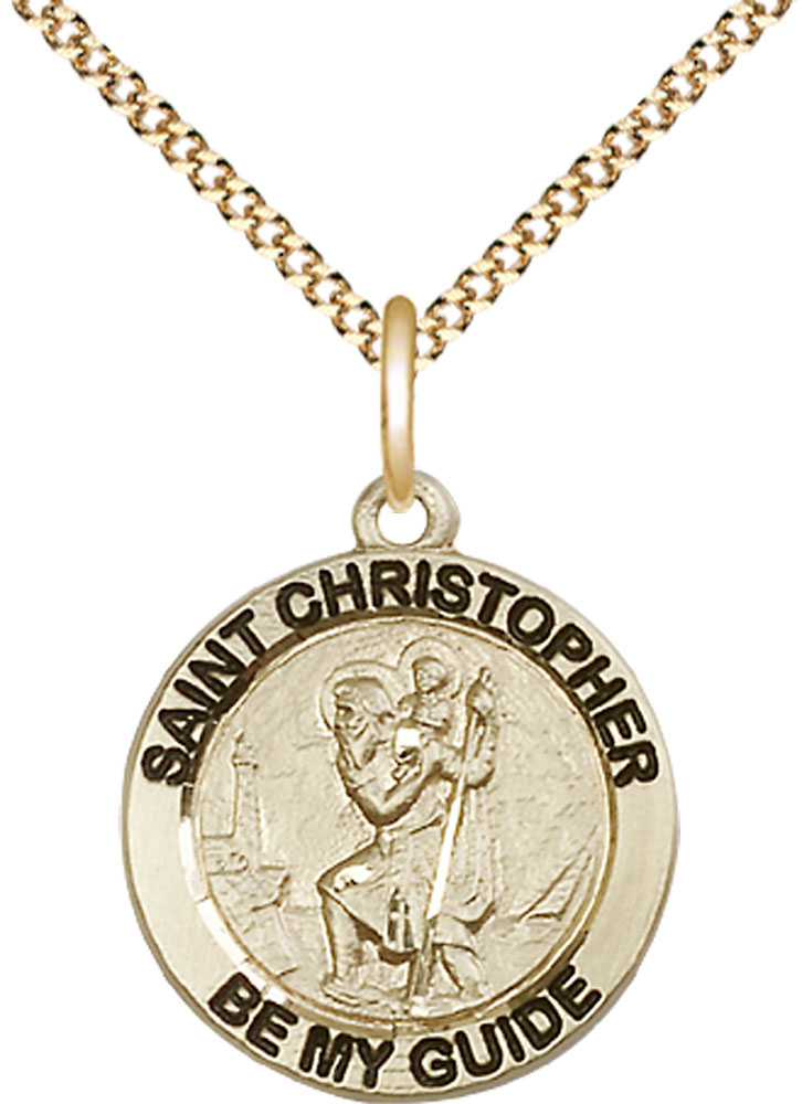14kt Gold Filled Saint Christopher Pendant on a 18 inch Gold Plate Light Curb chain